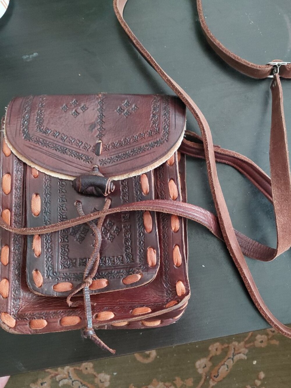 Moroccan Vintage Handmade Leather Crossbody Bag Boho